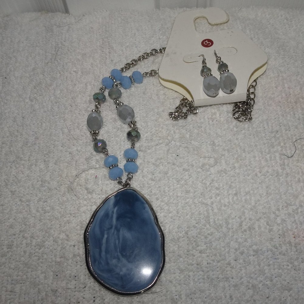 DB Faceted Beaded Blue Stone Necklace & Earrings